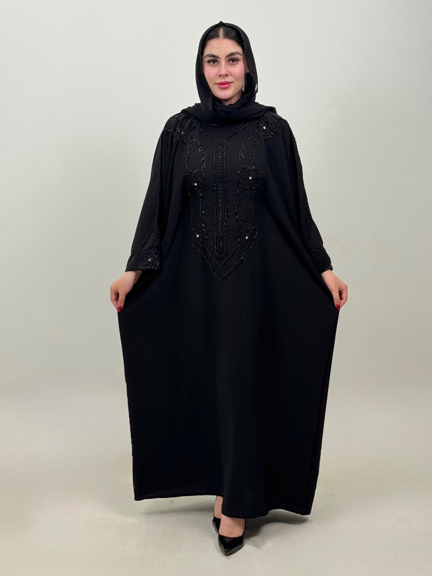 عبای جواهر دوزی تک رنگ مشکی جنس الیزه وارداتی
